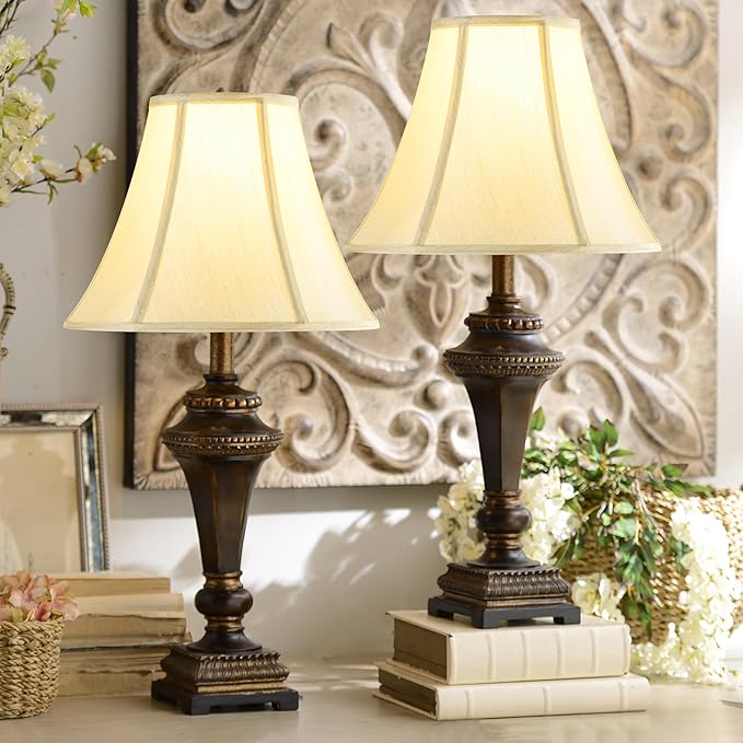 GO&SO Set of 2 Bell Lamp Shades Gold Medium Lamp Shade 6" Top x 13" Bottom x 9.8" High(Spider) Side Ribbing Hand Crafted Replacement Lampshade, Traditional Fabric Lamp Shade for Table Lamp,Floor Lamp