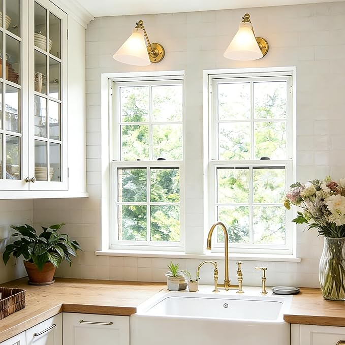 Industrial Vintage Slope Pole Wall Mount Single Sconce with Funnel Flared Clear Glass Shade, Swing Arm Wall Sconce Light Lamp Fixture Hardwired
