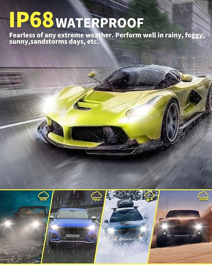 FAHREN H11 9005 Fog Light Bulbs Combo, 60000LM 900% Brighter, Real 1:1 Mini Size Design, 6500K Cool White H11 9005 Fog Bulbs, Plug and Play, CANbus Ready, Pack of 4