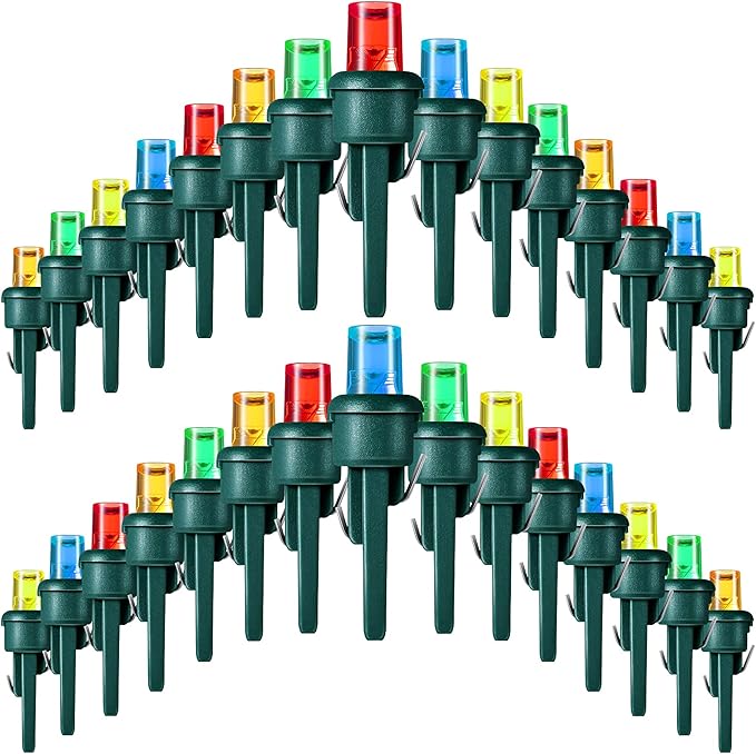 Honoson 180 Count 5 mm LED Halloween Replacement Bulbs Bulk Wide Angle Christmas Light Xmas Tree String Replacement Festival Light Decoration (Green Base with Multicolor Bulb)