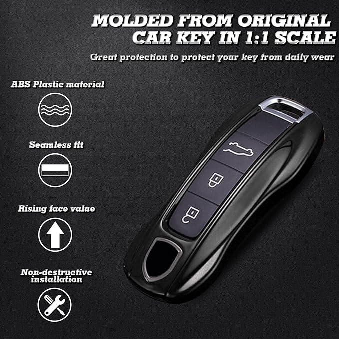 x xotic tech Glossy Black Remote Key Covers Case, Compatible with Porsche Cayenne Cayman Panamera 971 Macan Taycan 911 991 918 Carrera 992, 3PCS Smart Key Fob Painted Keyless Entry Protectors