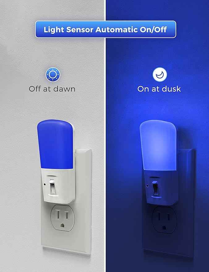 L LOHAS LED Blue Night Light Plug in, Dimmable Decorative Wall Blue Light LED Night Lights with Dusk to Dawn Sensor, Adjustable Brightness for Kids Room, Hallway,Bedroom, Bathroom, 2 Pack