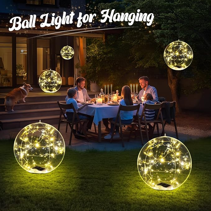 Floating Pool Lights, 15 Inch Warm White Solar Pool Light That Float, IP68 Waterproof Inflatable Light Up Pool Balls, Float or Hang Solar Floating Lights for Pool, Wedding, Party Decor - 2PC