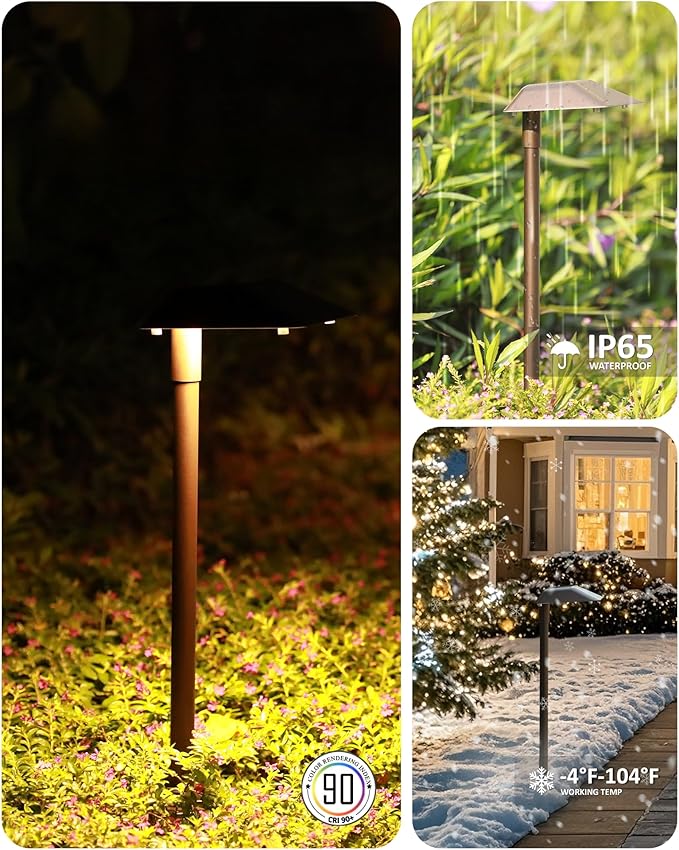 Landscape Path Lights Low Voltage, 12V Wired Outdoor Landscape Pathway Lighting for Outside Yard Walkway Driveway with Replaceable 5W 3000K Warm White LED G4 Bulb, Aluminum, Bronze, 2PK