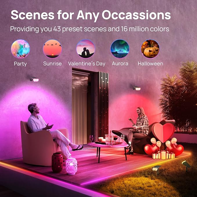 Linkind Smart Solar Lights Outdoor SL5 with Motion Sensor, APP Control Color Changing Solar Spot Lights Outdoor, Easter Decorations, IP65 Landscape Lighting for Yard, Garden, Path(2 Pack)