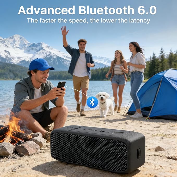 NOBIS Bluetooth Speaker, IP68 Waterproof, Bluetooth 6.0,Portable Speaker Wireless with 20W Loud TWS Stereo Sound, 24H Playtime, Voice Assistant Support, TF Card Slot & AUX Input, for Camping, Travel
