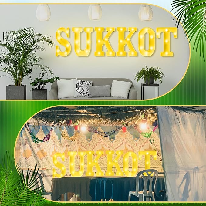 6 Pcs Happy Sukkot Decorations Sukkot Large LED Letter Sign 8.3 Inch LED Lights Battery Powered Table Decorations for Party Gift Tabletop Sukkah