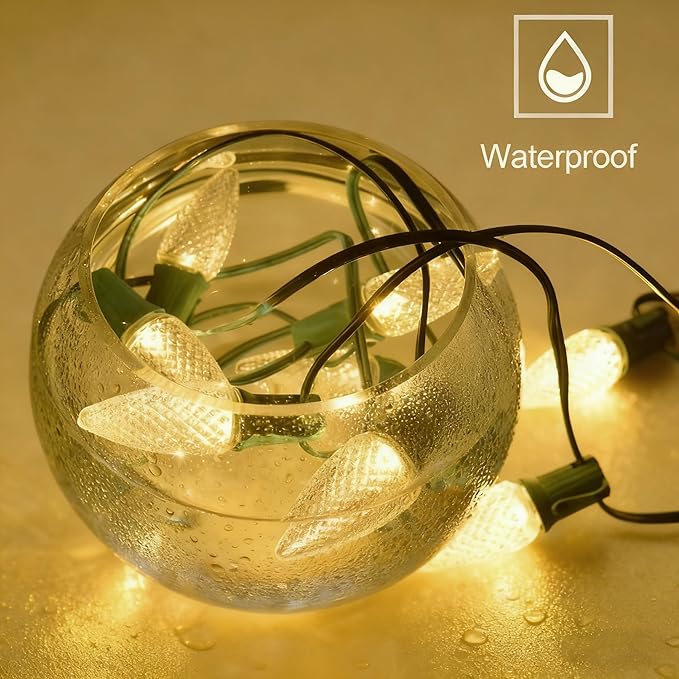 echosari 25 Pack C9 LED Replacement Christmas Light Bulbs for Outdoor String Lights, 0.8W UL Listed Commercial Grade Holiday Bulbs, C9/E17 Candelabra Base Sockets (Warm White)
