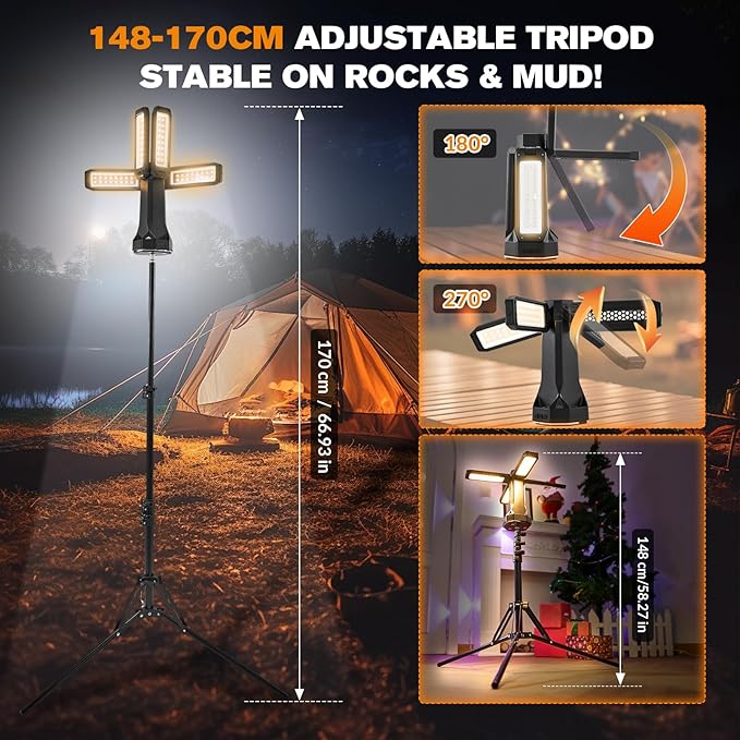 6500LM Camping Lantern & Flashlight | 20000mAh Power Bank, 40H Runtime, Magnetic Tripod | 3 Colors for Tent, Outdoor & Emergency Light