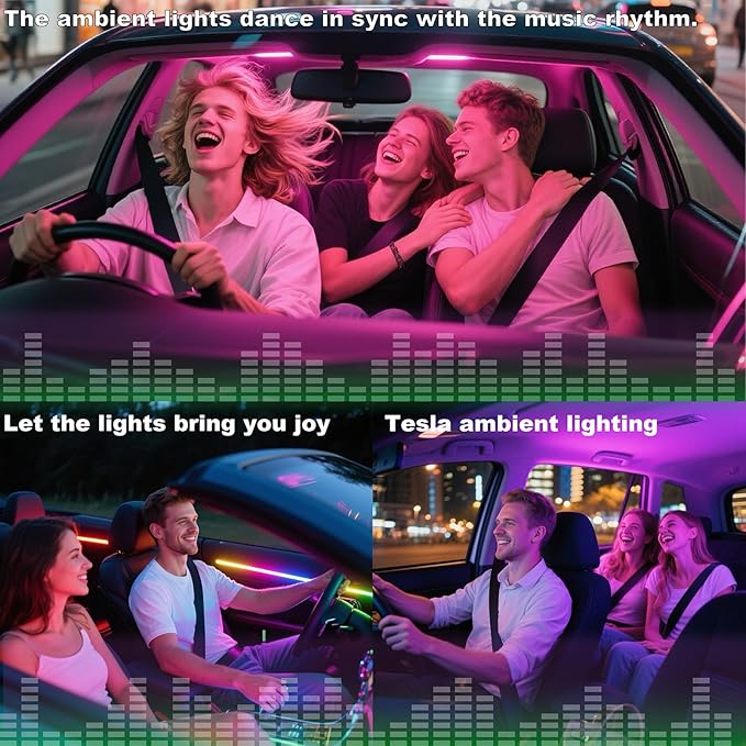 LED Car Ambient Lighting Strip for Tesla High Brightness with APP Control Multiple Colors and Car LED Strip Lighting Neon Lights for Model 3/Y (Dashboard& Center Console)
