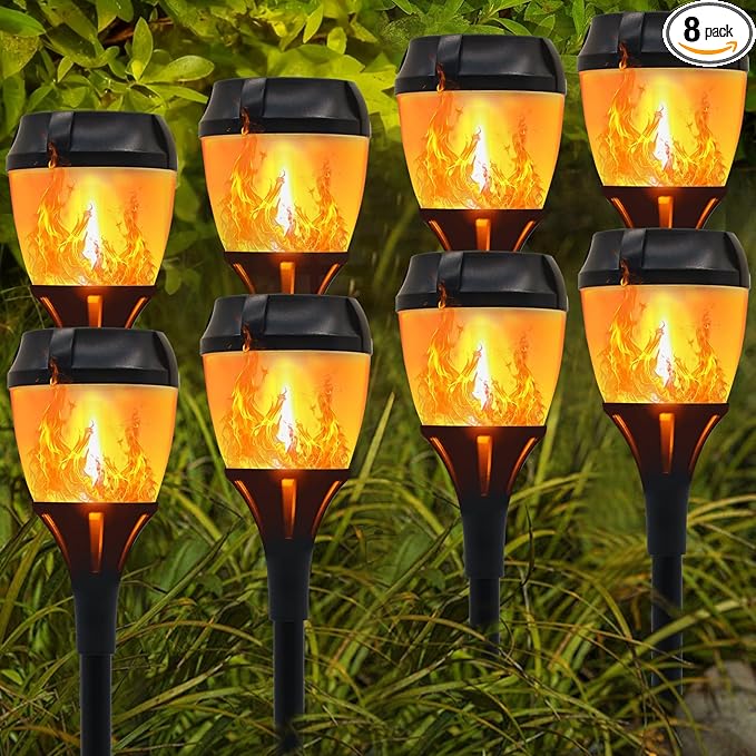 Swingers Solar Lights Outdoor,Solar Torch Lights with Flickering Flame,Waterproof Outdoor Garden Light for Christmas,Garden, Landscape, Path, Yard, Patio (8, Black)