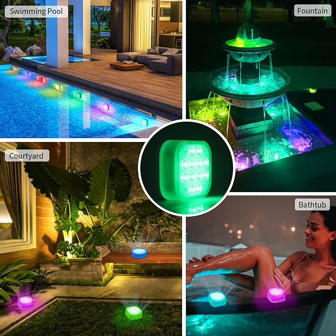 Underwater Led Lights with Remote, IP68 Waterproof Magnet Floating Lights for Bathtubs, Ponds, Parties (1 Set)
