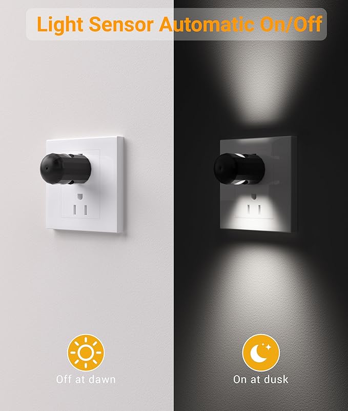 6 Pack LED Night Lights with Dusk to Dawn Sensor,5000K Daylight,Plug in Wall Night Lights for Kids, Kitchen, Hallway, Bathroom, Bedroom,Non-Dimmable