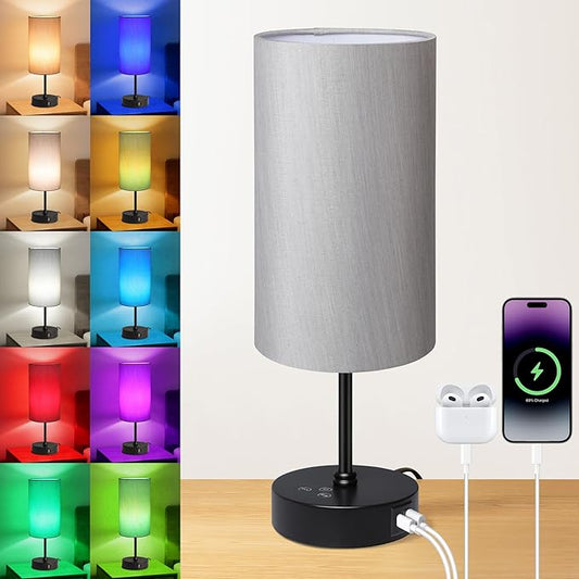 Unicozin 17Inch Table Lamp for Bedroom, Touch Control Bedside Lamp for Reading, 3 CCT & 7 RGB Color Changing, Dimmable Nightstand Lamp for Kids Room Living Room Office, Grey Shade