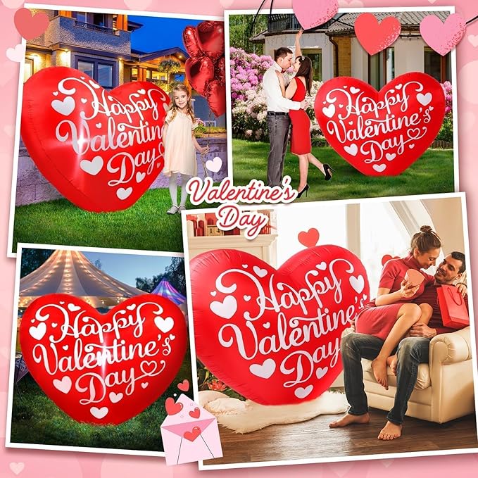 Valentines Inflatables Outdoor Decorations 5FT Long Love Heart Red Sweet Romantic Cute Blow up Yard Decoration LED Lights for Indoor Wedding Holiday Party Garden Lawn Décor