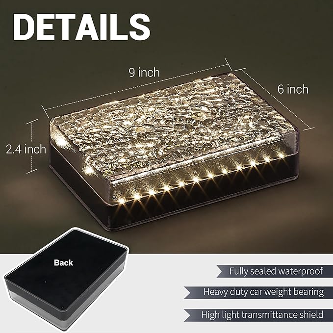 6 Pack Solar Paver Lights Outdoor – 6×9 Inch Waterproof IP67 Recessed Solar LED Paver Lights, Heavy Duty, Warm White 3500K for Driveway, Pathway, Patio & Garden