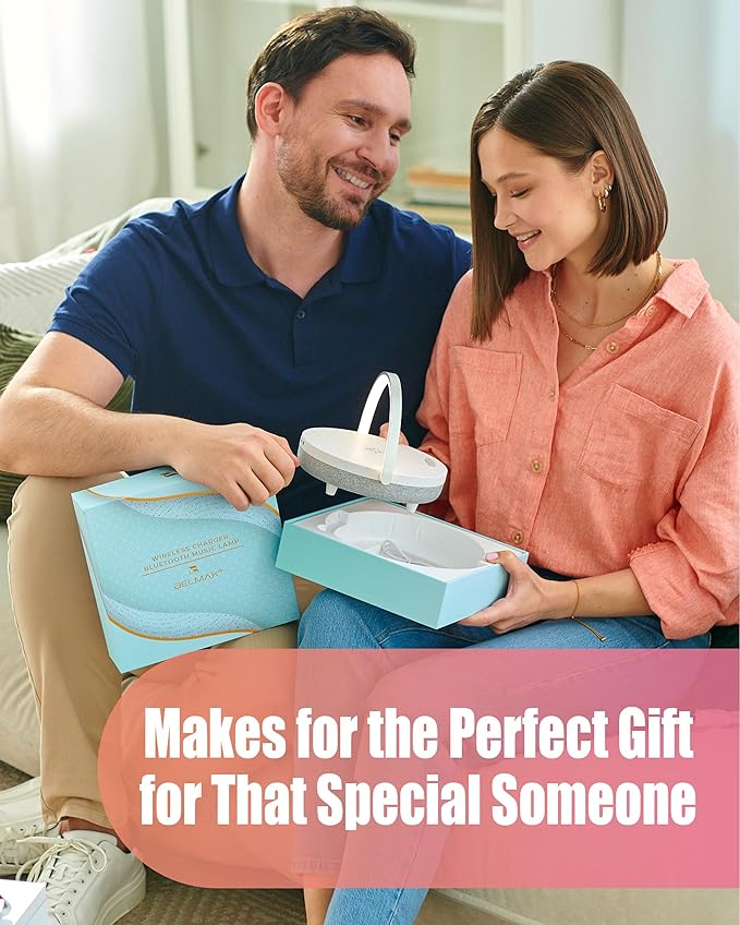 Bedside Lamp with Wireless Charger, Birthday Gifts for Women, 6 in 1 Touch Bedside Lamp, Portable Bluetooth Speaker, Gift for Her, Mom, Dad, Mens Gifts for Birthday Unique