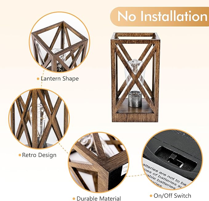 WINGBO Retro Battery Powered Table Lamps, Battery Operated Cordless Lamp, Portable Nightlight Decorative Light for Living Room Dining Room Bedroom Entryway Patio Backyard, Faded Brown Finish