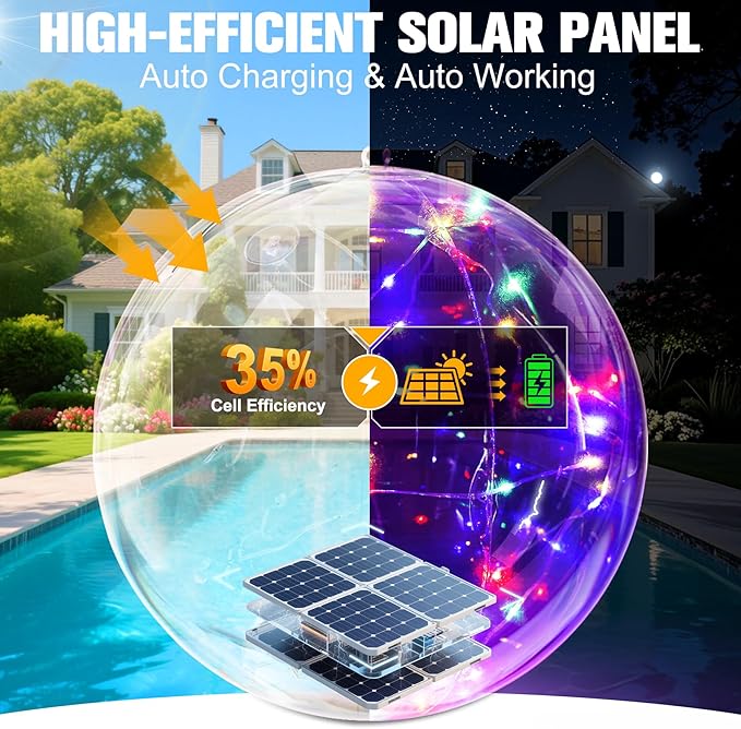 Solar Floating Pool Lights, 14 Inch Colorful Solar Pool Light Balls, Floating Glow Globe IP68 Waterproof, Inflatable Solar Lights up Balls for Swimming Pool Pond Outdoor Decor -4PCS