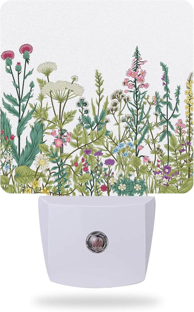 Night Light,Herbs and Wild Flowers Night Lights Plug into Wall for Boys Girls Bedroom Decorative Half Round Nightlight Led Lamp 0.5W Sleep Friendly