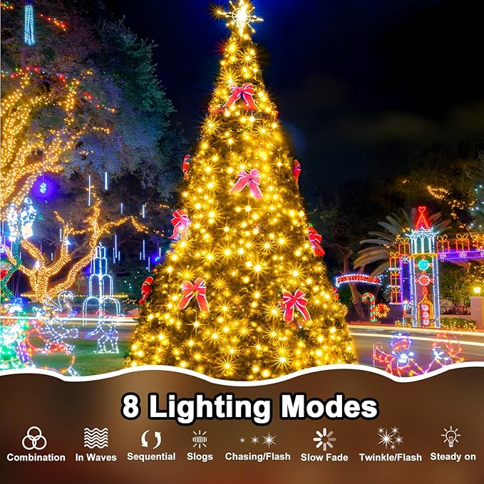 114 FT 350 LED String Lights Outdoor Indoor, Christams String Lights Waterproof 8 Modes & Timer, Fairy Lights Plug in for Bedroom, Weeding, Patio, Party, Holiday,Christmas Decor（Warm White）