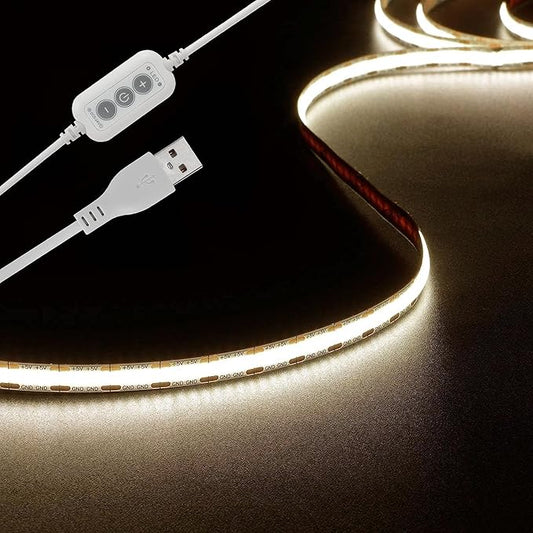 dephen 4.9ft Dimmable LED Strip Lights, 5v 4000K Daylight Dotless COB String, Flexible and Cuttable Rope Lighting, Self Adhesive Tape for TV Backlight, Bedroom, Cabinet, Kitchen, DIY