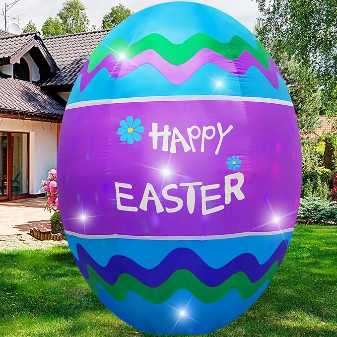 6FT Easter Egg Inflatable Outdoor Yard Decoration Build-in LED Lights,Colorful Large Easter Painted Eggshell Blow up Lighted-up Decorations Holiday Addition for Party,Garden,Lawn,Porch