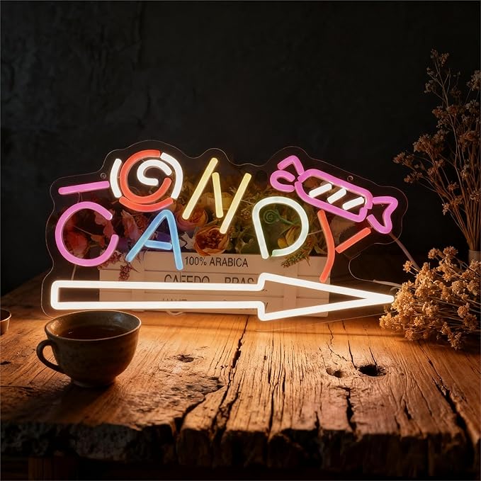 CANDY NEON SIGN - Vibrant LED Neon Light for Room Decor,