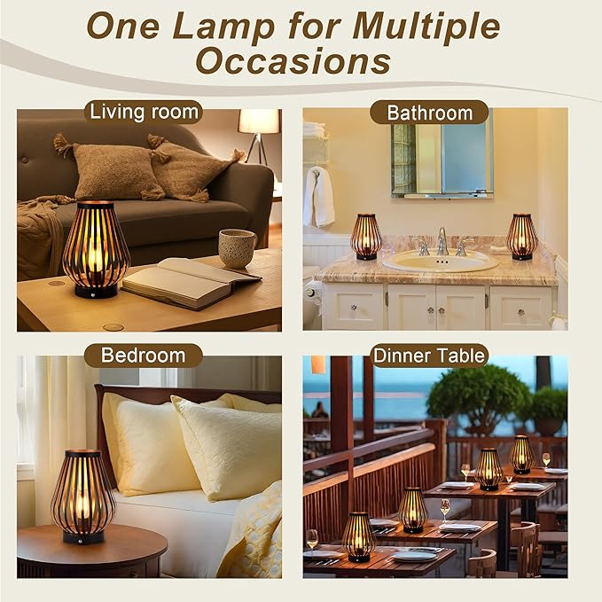 JHY DESIGN Set of 2 Dimmable Touch Bedside Table Lamp 8.5''H Rechargeable Battery Powered Lamp with LED Edison Style Bulb Cordless Accent Light for Weddings Parties Patio Events for Indoors Outdoors