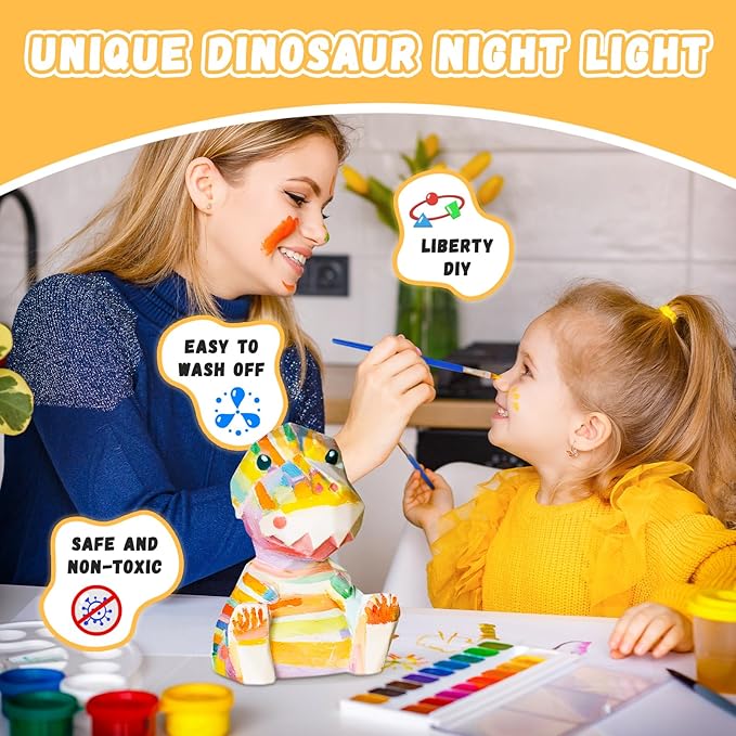 Paint Your Own Dinosaur Lamp Kit, DIY 3D Dinosaur Night Light, Art Supplies Arts and Crafts for Kids Ages 8-12, Creativity Painting Kit Toy for Girl Boy Birthday Gift Ages 3 4 5 6 7 8 9 10 11 12+