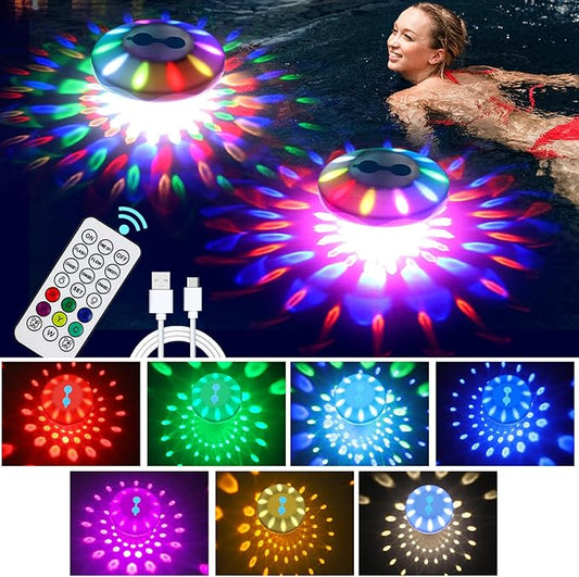 Rechargeable Floating Pool Lights (4 Pack) - Pool Light with Vibrant RGB Colors, IP68 Waterproof Floating Lights, Upper and Lower Color Changing Led Lights for Pools, Hot Tubs and Party