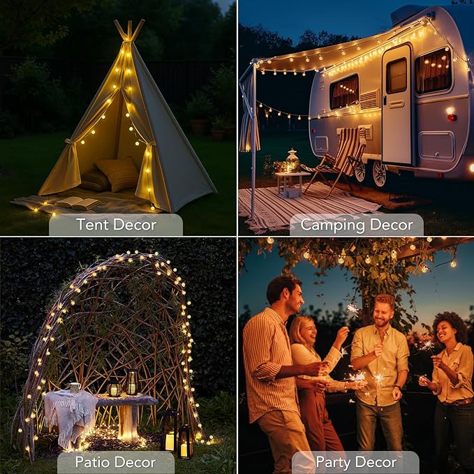 Metaku Solar String Lights for Outside, 36FT 60 LED Crystal Globe String Lights, Solar Powered Outdoor Lights with 8 Lighting Modes, Patio Hanging Lights for Garden, Camping and Party Décor Warm White