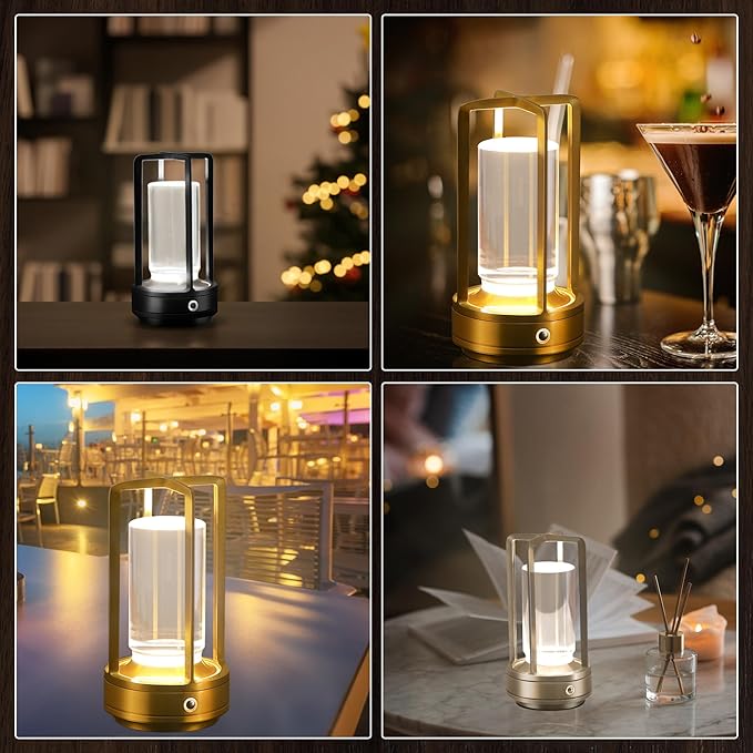 Portable Metal Table Lamp, Cordless Table Lamp, Rechargeable Battery Powered Portable LED Desk Lamp, 3 Color Stepless Dimming Touch, for Bedroom Restaurant Home Outdoor (2 Set of Silver)