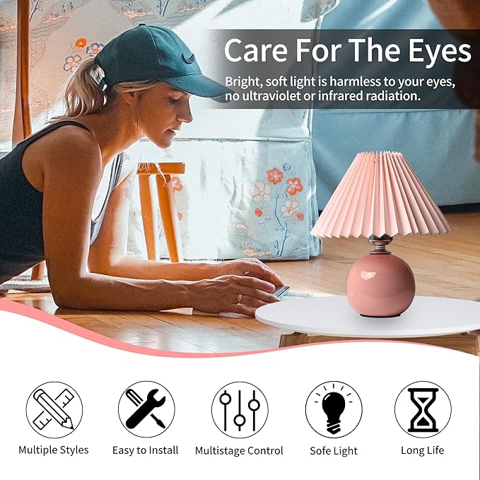 Korean Pleated Table Lamp Ins DIY Ceramic Table Lamps for Living Room Home Deco Cute Lamp with Tricolor Led Bulb Beside Lamp…