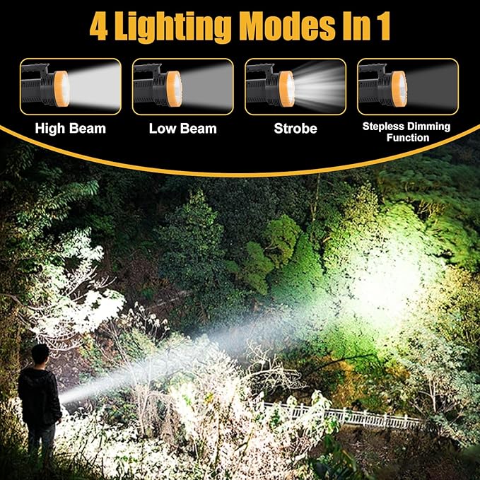 Rechargeable LED Flashlight with Power Display, 4 Light Modes, High Lumens Handheld Torch, Dual Switch, Waterproof Portable Flashlight for Camping, Hiking, Indoor and Outdoor Use (LK6016-White light)