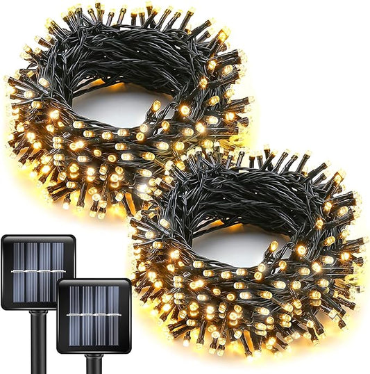 Solar String Lights Outdoor Waterproof Ultra Bright Fairy Light 2pack 100L 8 Modes Garden Light Christmas Tree Decorations Outdoor Lights for Christmas,Thanksgiving Yard Party Wedding (Warm White）