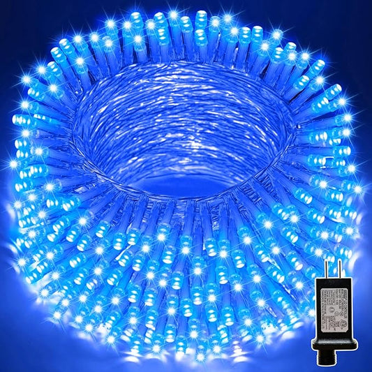 LAMPHOME Blue Christmas String Lights Indoor Outdoor, 66ft 200 LED Blue String Lights Clear Wire Plug in, 16 Modes Waterproof Christmas Lights for Tree Party Bedroom Wall Christmas Decoration
