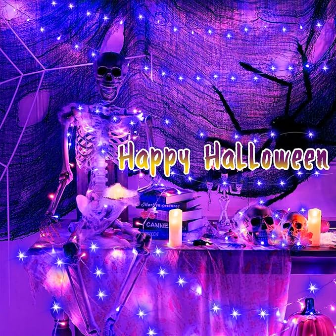 ILLUMINEW 300 Led Purple Outdoor String Lights, 108 Ft Halloween Decor with 8 Modes, Waterproof Plug in Fairy Lights for Bedroom Yard Wedding Room Decor