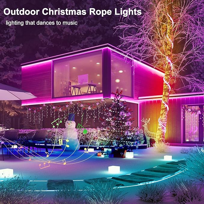 100ft Outdoor LED Strip Lights Waterproof,RGB LED Rope Lights Outdoor Waterproof Color Changing APP Remote Control Music Sync,36LED/m Flexible Rope Lights for Outside Camper Pool Deck Christmas