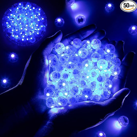 50pcs Balloon Lights Mini Led Lights Round Long Standby Time Ball Lamp Paper Lantern Balloons Lamps for Birthday Party Christmas Halloween Decoration Blue