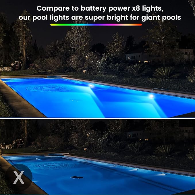 LyLmLe LED Pool Lights for Aboveground Pool, 50W 2 in 1 Double Lights for Giant Pool, Magnetic Underwater Lighting with Timer, 2000lm Dimmable,2x25W IP68 Waterproof Underwater Light for IngroundPool