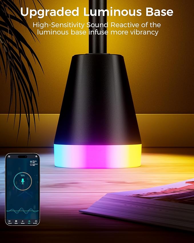 Corner Floor Lamp, Smart RGB LED Corner Lamp with App and Remote Control, 172 LED Light Beads and 16 Million Colors Changing Standing Lamps with Music Sync for Living Room, Bedroom, Gaming Room, Black