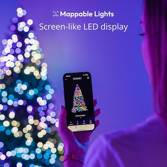 Twinkly Strings USB-C Pearl-Shaped Light String with 100 RGB LEDs. 20 Feet. Green Wire. App-Controlled. USB-C-Powered. Indoor Smart Home Lighting Decoration