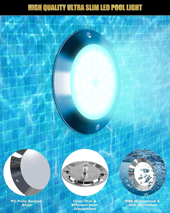 Goldlife P9 6Inch Pool Light with RGB Controllers Kit, 50ft Cord 60W 6000LM LED Underwater Pool Lights for Inground Pools, PC Corrosion-Resistant Swimming Pool Light Fixture