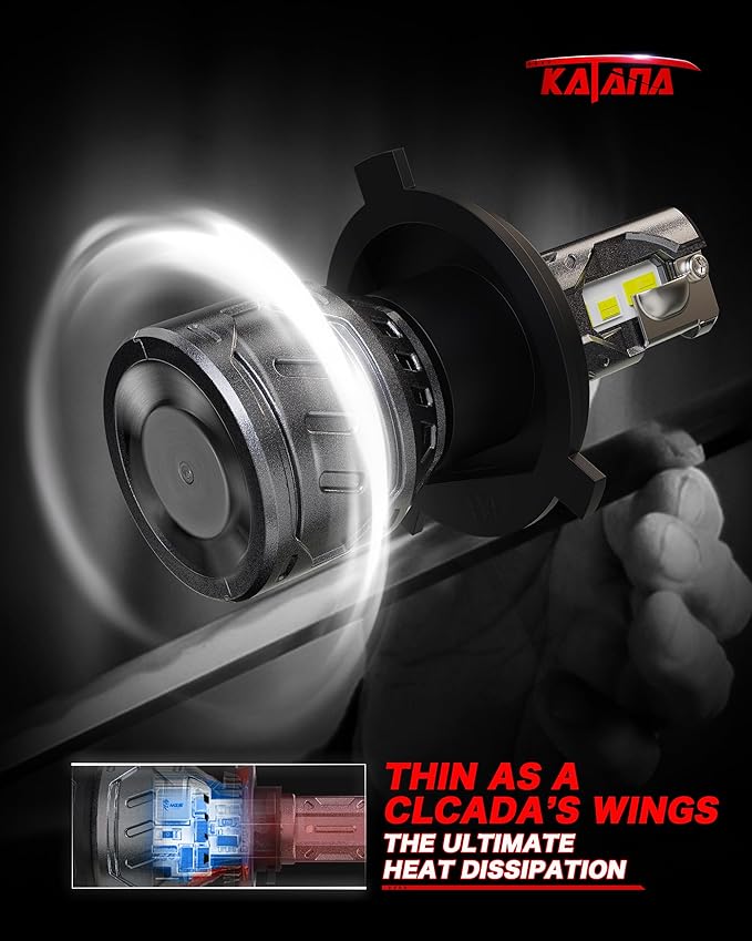 Katana H4 Bulbs, 9003 Light Bulb 400% Brightness 6500K Xenon White Extremely Super Bright Plug and Play Mini Size Fog Light,Pack of 2