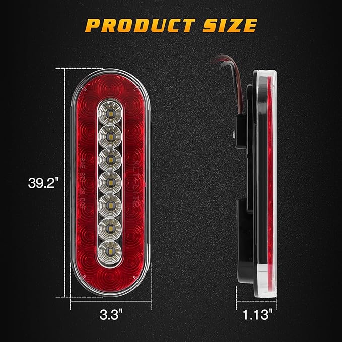 Cyfie LED Trailer Light Boxes, 2PCS 6 Inch Oval Tail Lights Waterproof Brake Stop Turn Reverse Back Up Side Marker Lights with Flush Mount Grommets Mounting Brackets for Truck RV Boat Bus Tractor