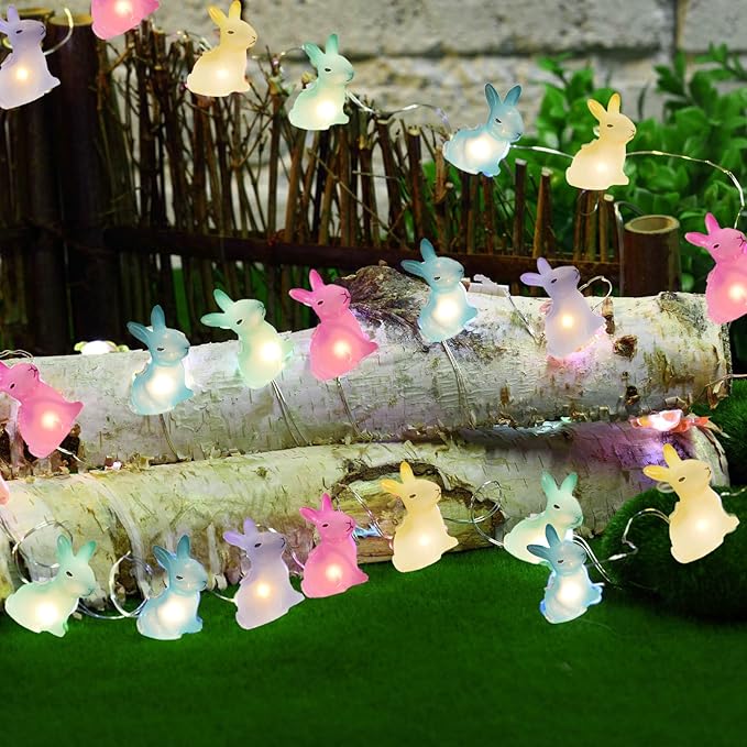 Easter Rabbit Decoration Lights Outdoor, 8.5 Feet Waterproof Bunny String Light with 10 Multicolor Rabbit Shaped Lights for Easter Indoor Bedroom Birthday Party Wedding Decor