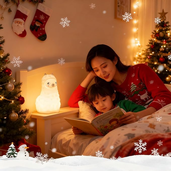 Cute Llama Night Light for Kids, Silicone LED Nursery Lamp with Soft Glow, Rechargeable Touch Control Bedside Lamp for Bedroom, Night Light Up Toddler Bed Rooms