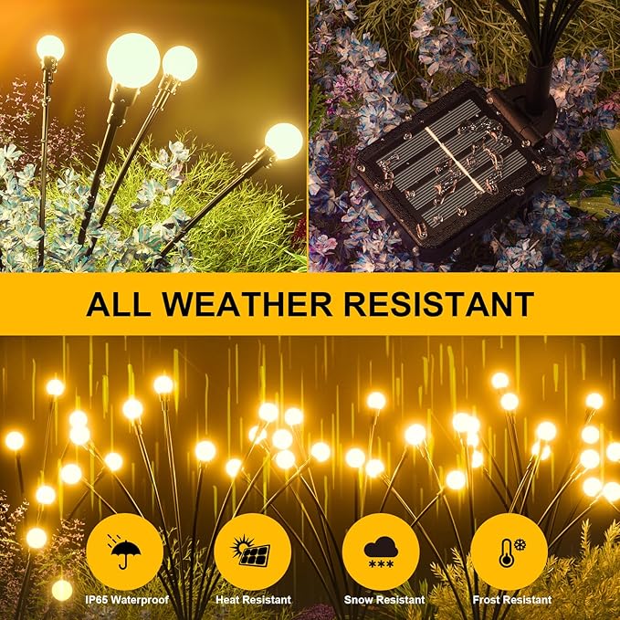 Solar Lights Outdoor - Upgraded 4-Pack of 32 LEDs Solar Garden Light,IP65 Waterproof Outdoor Decor Solar Firefly Lights for Yard,Pathway Decoration,Unique Gifts for Women and Grandma (Warm White)