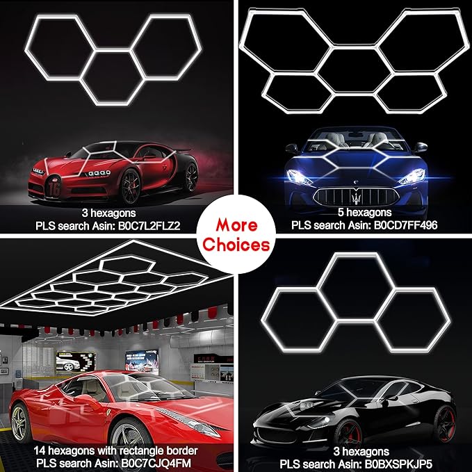 MODERN Hexagon Garage Light: Upgraded 3 Level Dimmable Hexagon Led Garage Light with Rectangle Frame 86400 Lumens 6500K for Garage, Basement, Warehouse, Auto Beauty Shop, Car Detailing Shop etc.